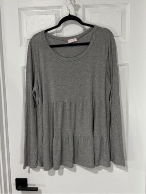 Pink Lily Grey Long-Sleeve Peplum Tunic